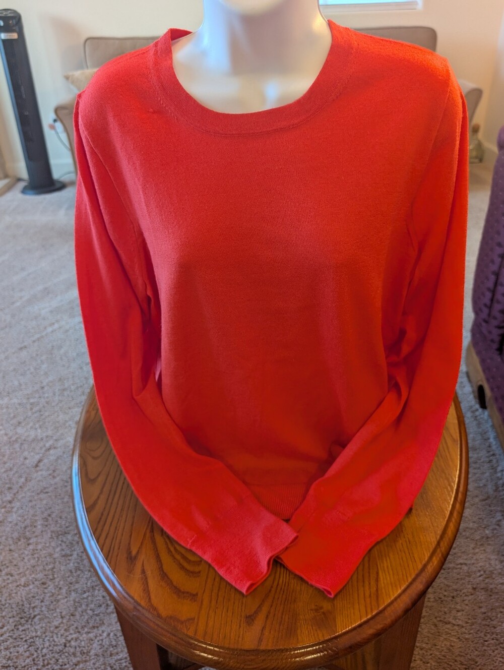 J Crew Women's Orange Crewneck Wool Sweater, Size L